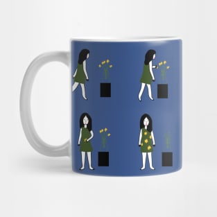 Girl Picking Spring Daisy Flowers Funny Comic Illustration Mug